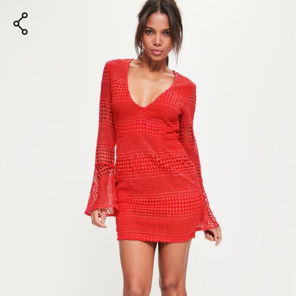 Misguided Red lace body con dress